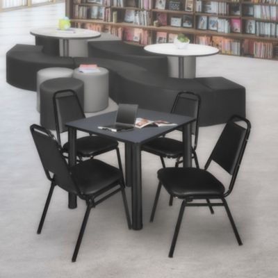 Image showing 1 th Regency Kee Square Breakroom Table with 4 Restaurant Stack Chairs, 30 in.