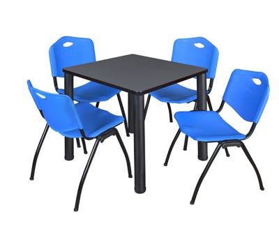 Regency Kee 30 in. Square Breakroom Table & 4 Blue M Stack Chairs -  TB3030GYBPBK47BE