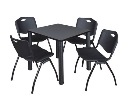 Regency Kee 30 in. Square Breakroom Table & 4 Black M Stack Chairs -  TB3030GYBPBK47BK