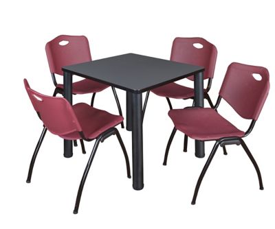 Regency Kee 30 in. Square Breakroom Table & 4 Burgundy M Stack Chairs -  TB3030GYBPBK47BY