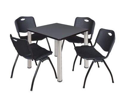 Regency Kee 30 in. Square Breakroom Table & 4 Black M Stack Chairs -  TB3030GYBPCM47BK