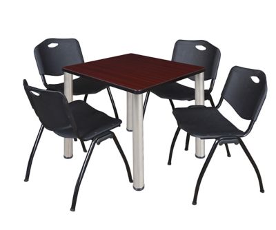 Regency Kee 30 in. Square Breakroom Table & 4 Black M Stack Chairs