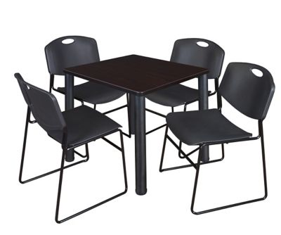 Regency Kee 30 in. Square Breakroom Table & 4 Black Zeng Stack Chairs