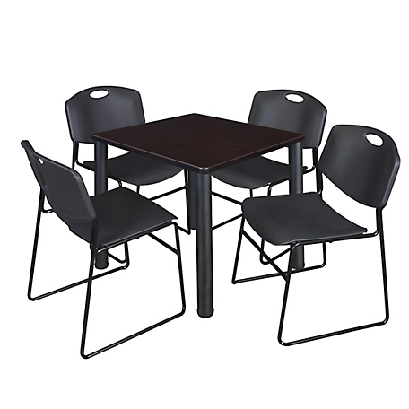 Regency Kee 30 in. Square Breakroom Table & 4 Black Zeng Stack Chairs