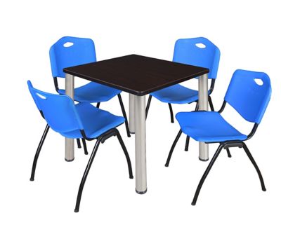 Regency Kee Square Breakroom Table with 4 M Stack Chairs, 30 in., Blue