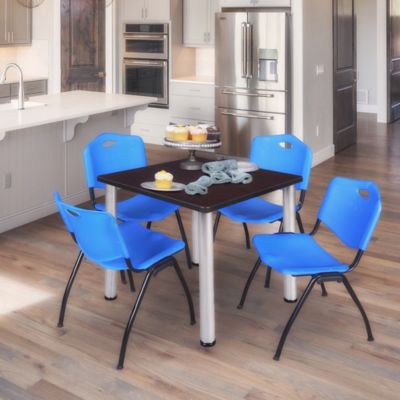 Image showing  Kee Square Breakroom Table with 4 M Stack Chairs, 30 in., Blue