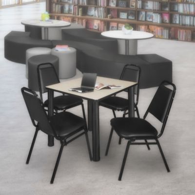 Image showing  Kee Square Breakroom Table with 4 Restaurant Stack Chairs, 30 in.