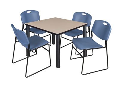 Regency Kee Square Breakroom Table with 4 Zeng Stack Chairs, 36 in., Blue