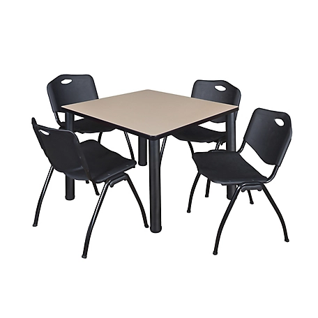 Regency Kee 36 in. Square Breakroom Table & 4 Black M Stack Chairs