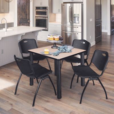 Image showing  Kee Square Breakroom Table with 4 M Stack Chairs, 36 in., Black