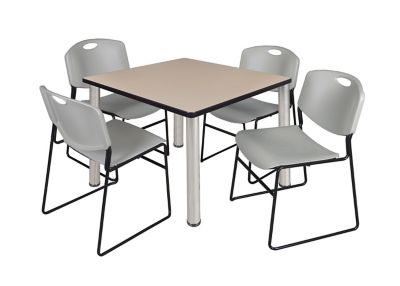 Regency Kee 36 in. Square Breakroom Table & 4 Grey Zeng Stack Chairs