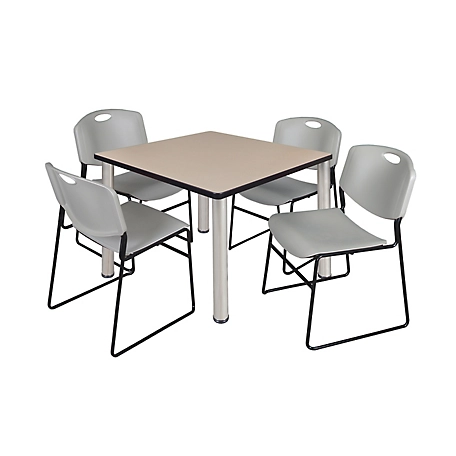 Regency Kee 36 in. Square Breakroom Table & 4 Grey Zeng Stack Chairs