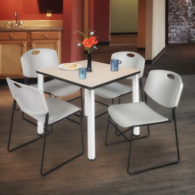 Image showing  Kee Square Breakroom Table with 4 Zeng Stack Chairs, 36 in., Gray