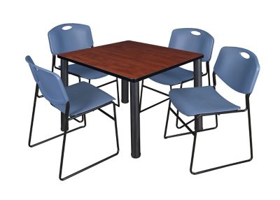 Image showing  Kee Square Breakroom Table with 4 Zeng Stack Chairs, 36 in., Blue