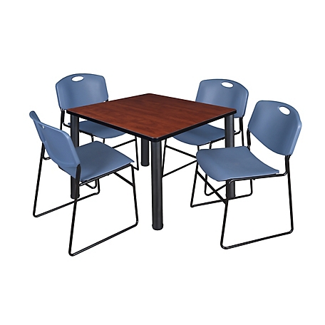 Regency Kee 36 in. Square Breakroom Table & 4 Blue Zeng Stack Chairs