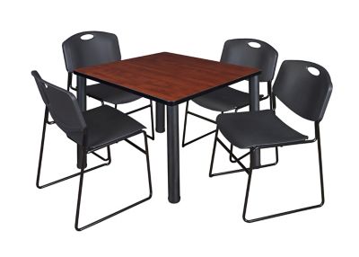 Regency Kee Square Breakroom Table with 4 Zeng Stack Chairs, 36 in., Black