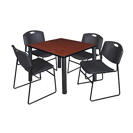 Regency Kee 36 in. Square Breakroom Table & 4 Black Zeng Stack Chairs
