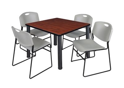 Regency Kee Square Breakroom Table with 4 Zeng Stack Chairs, 36 in., Gray