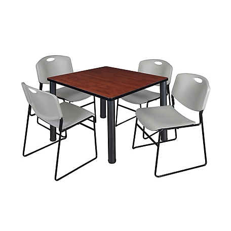 Regency Kee 36 in. Square Breakroom Table & 4 Grey Zeng Stack Chairs