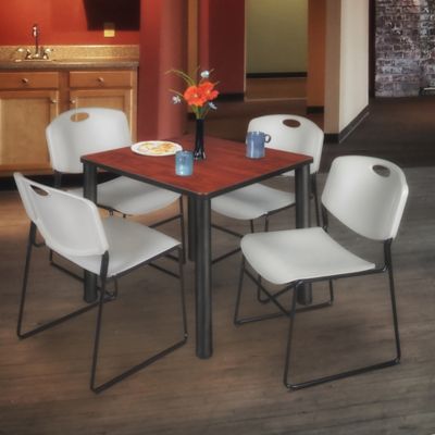 Image showing  Kee Square Breakroom Table with 4 Zeng Stack Chairs, 36 in., Gray