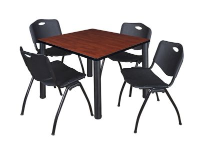 Image showing  Kee Square Breakroom Table with 4 M Stack Chairs, 36 in., Black