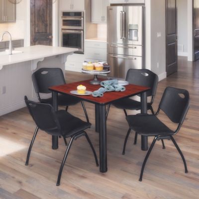 Image showing  Kee Square Breakroom Table with 4 M Stack Chairs, 36 in., Black