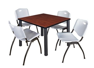 Regency Kee Square Breakroom Table with 4 M Stack Chairs, 36 in., Gray