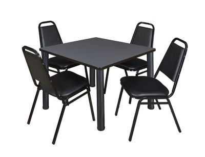 Regency Kee Square Breakroom Table with 4 Restaurant Stack Chairs, 36 in.