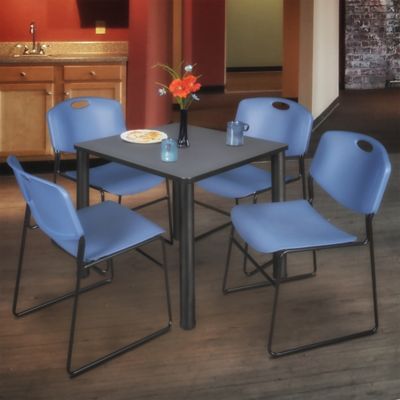 Image showing  Kee Square Breakroom Table with 4 Zeng Stack Chairs, 36 in., Blue