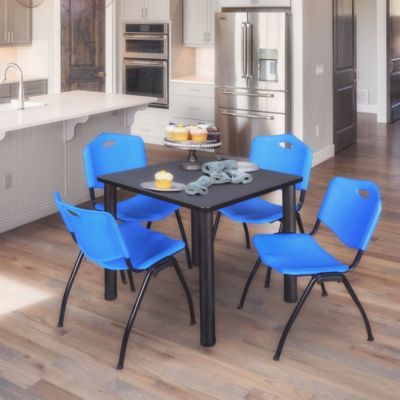 Image showing  Kee Square Breakroom Table with 4 M Stack Chairs, 36 in., Blue
