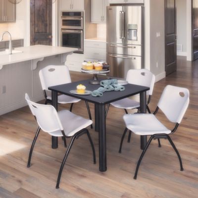 Image showing  Kee Square Breakroom Table with 4 M Stack Chairs, 36 in., Gray