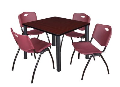 Regency Kee Square Breakroom Table with 4 M Stack Chairs, 36 in., Burgundy
