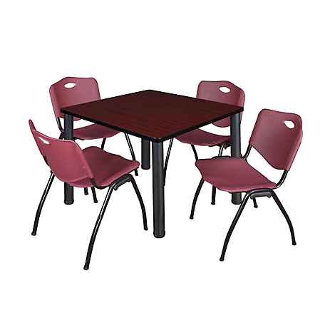 Regency Kee 36 in. Square Breakroom Table & 4 Burgundy M Stack Chairs