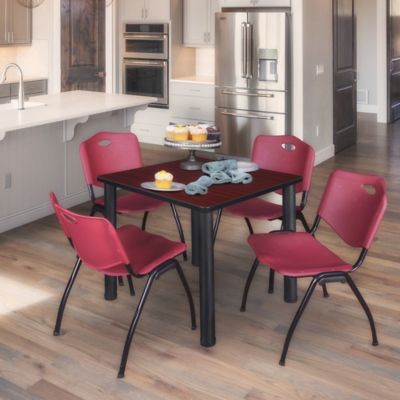 Image showing  Kee Square Breakroom Table with 4 M Stack Chairs, 36 in., Burgundy