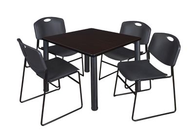 Regency Kee 36 in. Square Breakroom Table & 4 Black Zeng Stack Chairs