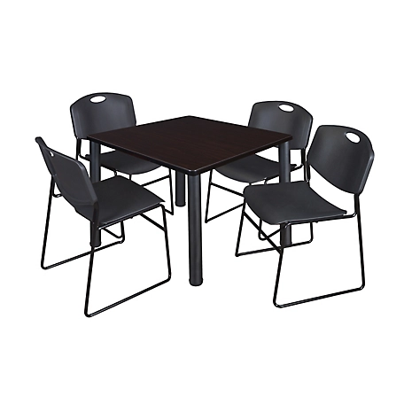 Regency Kee 36 in. Square Breakroom Table & 4 Black Zeng Stack Chairs