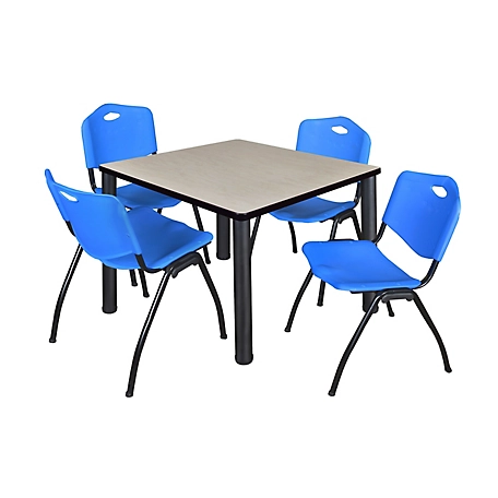 Regency Kee 36 in. Square Breakroom Table & 4 Blue M Stack Chairs