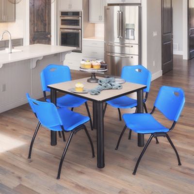 Image showing  Kee Square Breakroom Table with 4 M Stack Chairs, 36 in., Blue