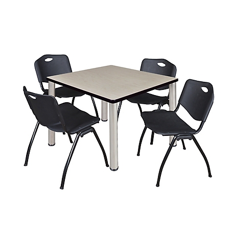 Regency Kee 36 in. Square Breakroom Table & 4 Black M Stack Chairs