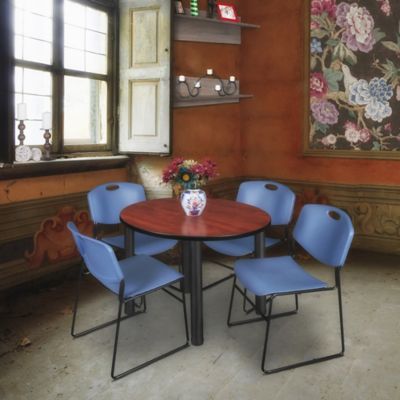 Image showing  Kee Round Breakroom Table with 4 Zeng Stack Chairs, 36 in., Blue