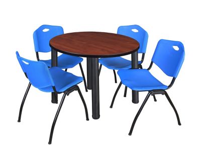 Regency Kee 36 in. Round Breakroom Table & 4 Blue M Stack Chairs