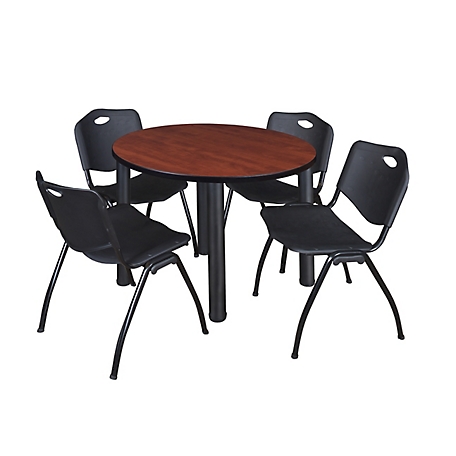 Regency Kee 36 in. Round Breakroom Table & 4 Black M Stack Chairs