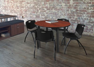 Image showing  Kee Round Breakroom Table with 4 M Stack Chairs, 36 in., Black