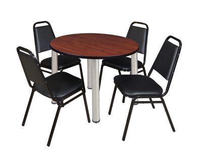 Regency Kee 36 in. Round Breakroom Table & 4 Restaurant Stack Chairs