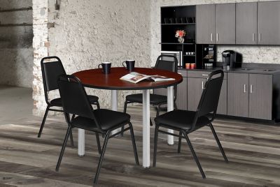 Image showing  Kee Round Breakroom Table with 4 Restaurant Stack Chairs, 36 in.