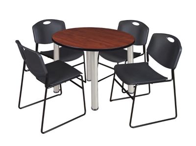 Regency Kee 36 in. Round Breakroom Table & 4 Black Zeng Stack Chairs