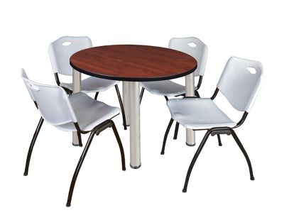 Regency Kee 36 in. Round Breakroom Table & 4 Grey M Stack Chairs