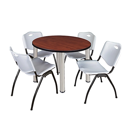Regency Kee 36 in. Round Breakroom Table & 4 Grey M Stack Chairs