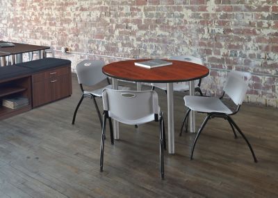 Image showing  Kee Round Breakroom Table with 4 M Stack Chairs, 36 in., Gray