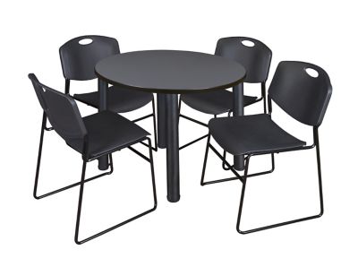 Regency Kee Round Breakroom Table with 4 Zeng Stack Chairs, 36 in., Black